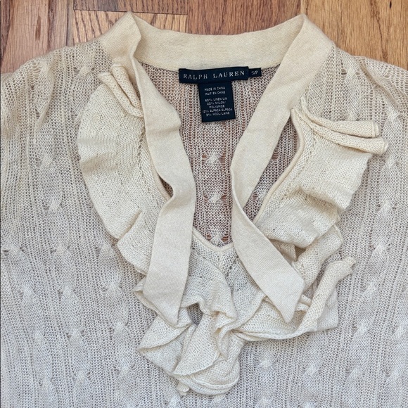 Ralph Lauren Blue Label Tie Neck Ruffled Sweater French White Women’s Small - Picture 2 of 5
